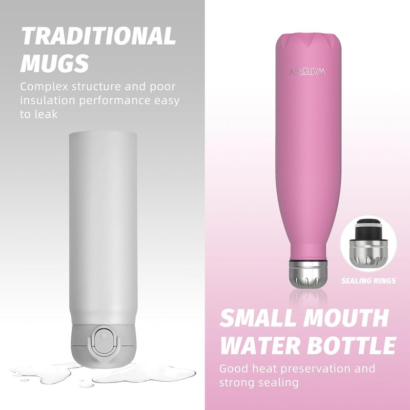 WATERSY Stainless Steel water bottles,17oz/500ml Insulated Water Bottles,Gloss Pink metal water bottle Keeps Drink Cold and Hot,BPA Free kids water bottles for School,Gym,Travel,Sports - Image 4